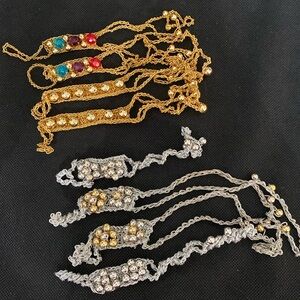 Lot of 8 bracelets / anklets- gold/silver metallic & acrylic strings with beads